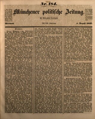 Münchener politische Zeitung (Süddeutsche Presse) Mittwoch 4. August 1847