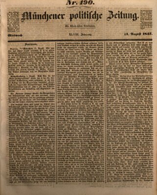 Münchener politische Zeitung (Süddeutsche Presse) Mittwoch 11. August 1847