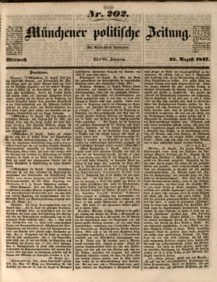 Münchener politische Zeitung (Süddeutsche Presse) Mittwoch 25. August 1847