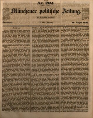 Münchener politische Zeitung (Süddeutsche Presse) Samstag 28. August 1847