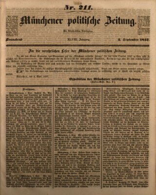 Münchener politische Zeitung (Süddeutsche Presse) Samstag 4. September 1847