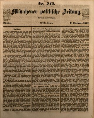 Münchener politische Zeitung (Süddeutsche Presse) Dienstag 7. September 1847