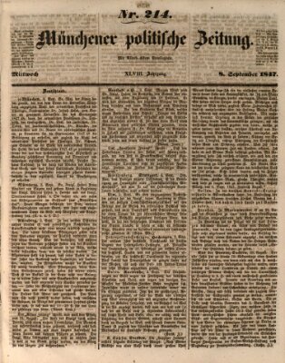 Münchener politische Zeitung (Süddeutsche Presse) Mittwoch 8. September 1847