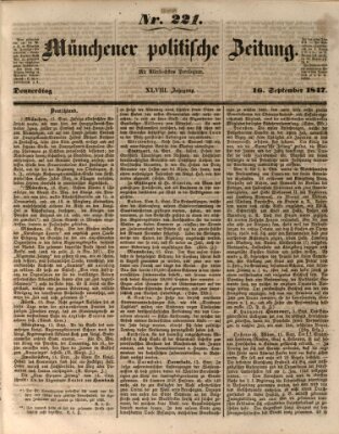 Münchener politische Zeitung (Süddeutsche Presse) Donnerstag 16. September 1847