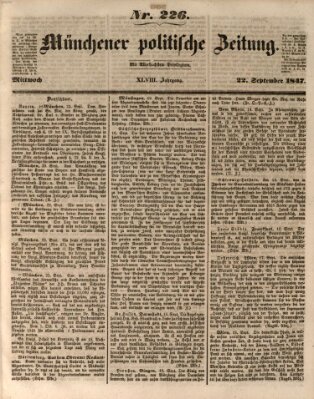 Münchener politische Zeitung (Süddeutsche Presse) Mittwoch 22. September 1847