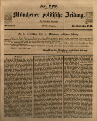 Münchener politische Zeitung (Süddeutsche Presse) Samstag 25. September 1847