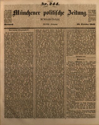 Münchener politische Zeitung (Süddeutsche Presse) Mittwoch 13. Oktober 1847