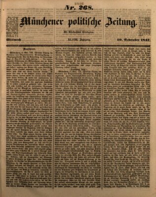 Münchener politische Zeitung (Süddeutsche Presse) Mittwoch 10. November 1847