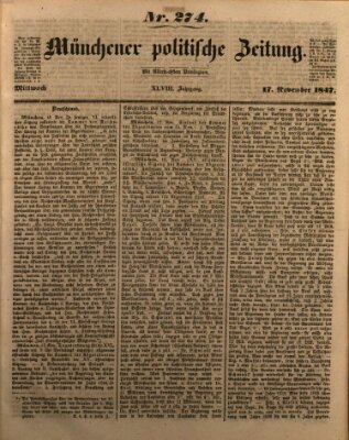 Münchener politische Zeitung (Süddeutsche Presse) Mittwoch 17. November 1847