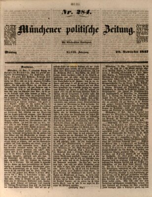 Münchener politische Zeitung (Süddeutsche Presse) Montag 29. November 1847