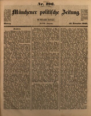 Münchener politische Zeitung (Süddeutsche Presse) Montag 13. Dezember 1847