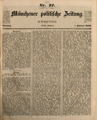 Münchener politische Zeitung (Süddeutsche Presse) Dienstag 1. Februar 1848