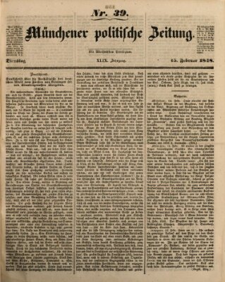 Münchener politische Zeitung (Süddeutsche Presse) Dienstag 15. Februar 1848