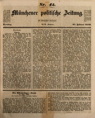 Münchener politische Zeitung (Süddeutsche Presse) Dienstag 22. Februar 1848