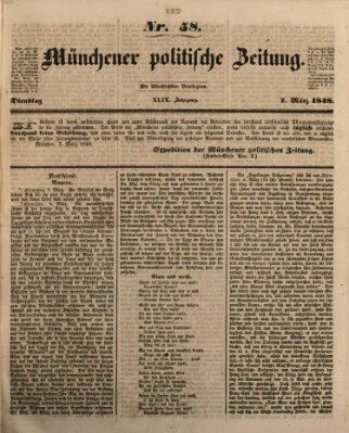 Münchener politische Zeitung (Süddeutsche Presse) Dienstag 7. März 1848