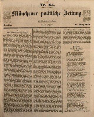 Münchener politische Zeitung (Süddeutsche Presse) Dienstag 14. März 1848