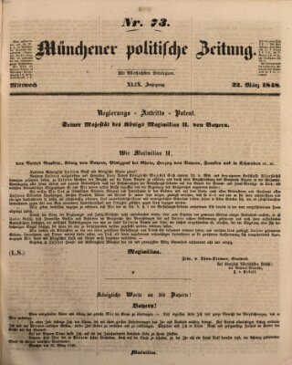 Münchener politische Zeitung (Süddeutsche Presse) Mittwoch 22. März 1848