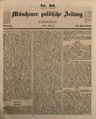 Münchener politische Zeitung (Süddeutsche Presse) Dienstag 11. April 1848