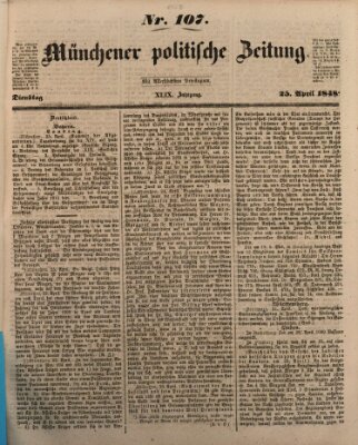 Münchener politische Zeitung (Süddeutsche Presse) Dienstag 25. April 1848