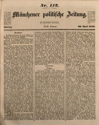 Münchener politische Zeitung (Süddeutsche Presse) Sonntag 30. April 1848