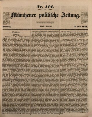 Münchener politische Zeitung (Süddeutsche Presse) Dienstag 2. Mai 1848