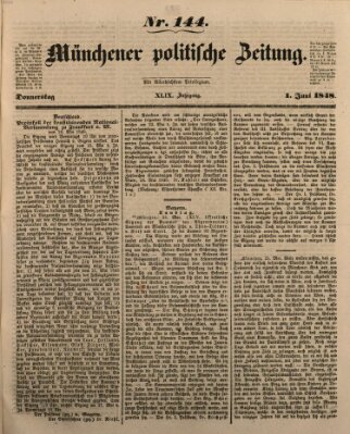 Münchener politische Zeitung (Süddeutsche Presse) Donnerstag 1. Juni 1848