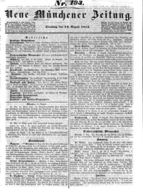 Neue Münchener Zeitung (Süddeutsche Presse) Dienstag 14. August 1855