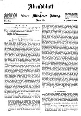 Neue Münchener Zeitung. Morgenblatt (Süddeutsche Presse) Dienstag 5. Januar 1858