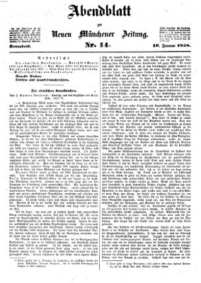 Neue Münchener Zeitung. Morgenblatt (Süddeutsche Presse) Samstag 16. Januar 1858