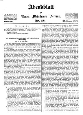 Neue Münchener Zeitung. Morgenblatt (Süddeutsche Presse) Donnerstag 21. Januar 1858