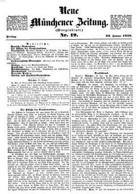 Neue Münchener Zeitung. Morgenblatt (Süddeutsche Presse) Freitag 22. Januar 1858