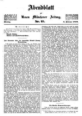 Neue Münchener Zeitung. Morgenblatt (Süddeutsche Presse) Montag 1. Februar 1858