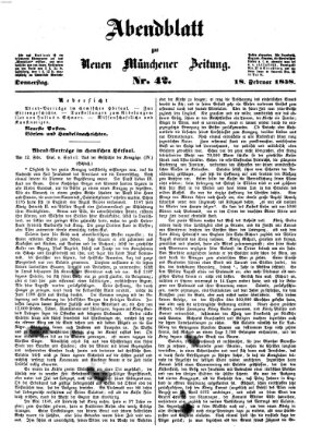 Neue Münchener Zeitung. Morgenblatt (Süddeutsche Presse) Donnerstag 18. Februar 1858