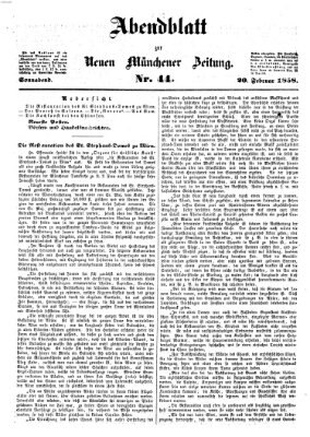 Neue Münchener Zeitung. Morgenblatt (Süddeutsche Presse) Samstag 20. Februar 1858