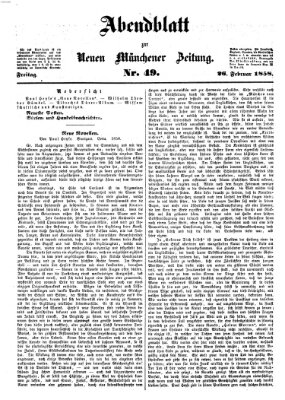 Neue Münchener Zeitung. Morgenblatt (Süddeutsche Presse) Freitag 26. Februar 1858