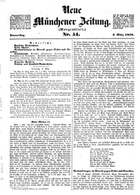 Neue Münchener Zeitung. Morgenblatt (Süddeutsche Presse) Donnerstag 4. März 1858