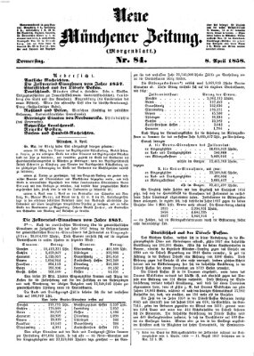 Neue Münchener Zeitung. Morgenblatt (Süddeutsche Presse) Donnerstag 8. April 1858