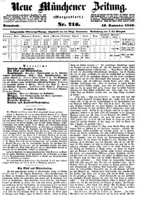 Neue Münchener Zeitung. Morgenblatt (Süddeutsche Presse) Samstag 10. September 1859