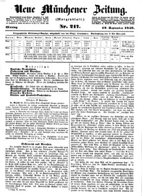 Neue Münchener Zeitung. Morgenblatt (Süddeutsche Presse) Montag 12. September 1859