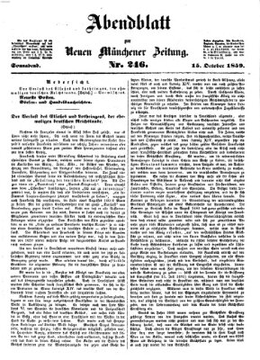 Neue Münchener Zeitung. Morgenblatt (Süddeutsche Presse) Samstag 15. Oktober 1859