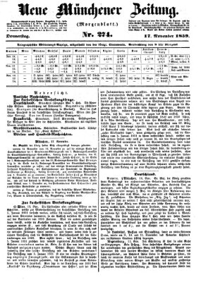 Neue Münchener Zeitung. Morgenblatt (Süddeutsche Presse) Donnerstag 17. November 1859