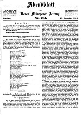 Neue Münchener Zeitung. Morgenblatt (Süddeutsche Presse) Dienstag 29. November 1859