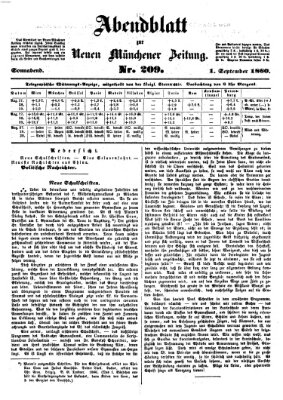 Neue Münchener Zeitung. Morgenblatt (Süddeutsche Presse) Samstag 1. September 1860