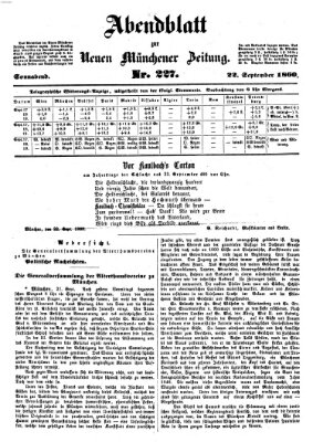 Neue Münchener Zeitung. Morgenblatt (Süddeutsche Presse) Samstag 22. September 1860