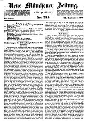 Neue Münchener Zeitung. Morgenblatt (Süddeutsche Presse) Donnerstag 27. September 1860