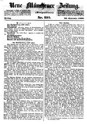 Neue Münchener Zeitung. Morgenblatt (Süddeutsche Presse) Freitag 28. September 1860