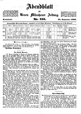 Neue Münchener Zeitung. Morgenblatt (Süddeutsche Presse) Samstag 29. September 1860