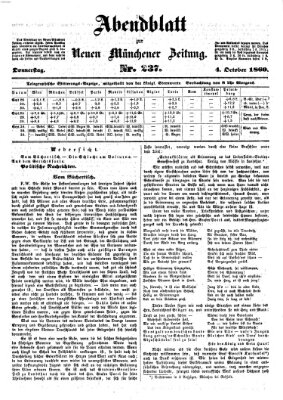 Neue Münchener Zeitung. Morgenblatt (Süddeutsche Presse) Donnerstag 4. Oktober 1860