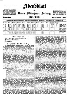 Neue Münchener Zeitung. Morgenblatt (Süddeutsche Presse) Donnerstag 11. Oktober 1860