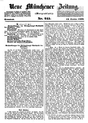 Neue Münchener Zeitung. Morgenblatt (Süddeutsche Presse) Samstag 13. Oktober 1860